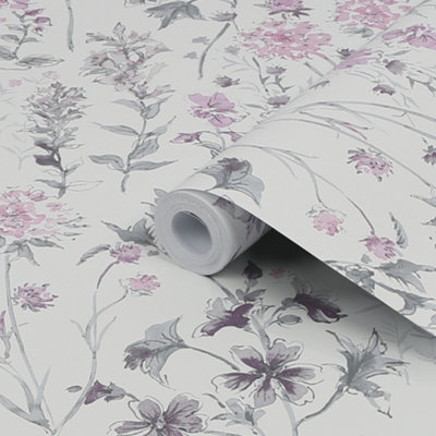 Laura Ashley Pale Iris Wild Meadow Smooth Wallpaper Sample