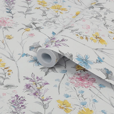 Laura Ashley Multicolour Wild Meadow Smooth Wallpaper Sample