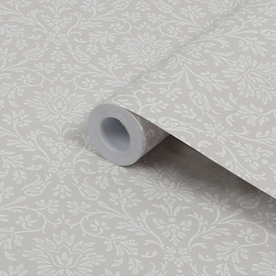 Laura Ashley Annecy Dove Grey Damask Smooth Wallpaper Sample