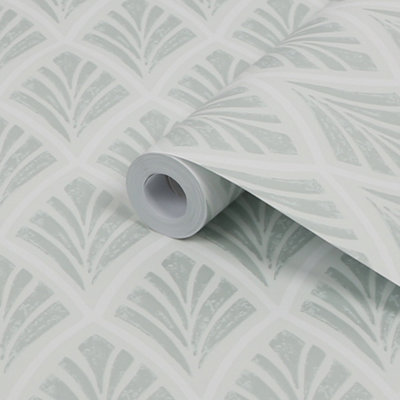Laura Ashley Florin Duck Egg Geometric Smooth Wallpaper Sample