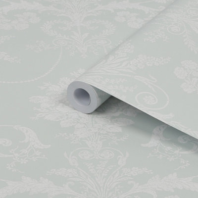 Laura Ashley Josette Duck Egg Damask Smooth Wallpaper Sample