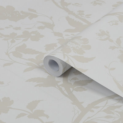 Laura Ashley Oriental Pearlescent White Garden Smooth Wallpaper Sample