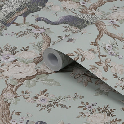 Laura Ashley Belvedere Duck Egg Peacock Smooth Wallpaper Sample
