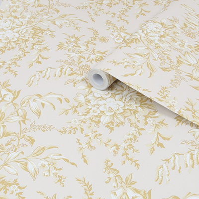 Laura Ashley Picardie Pale Gold Floral Smooth Wallpaper Sample