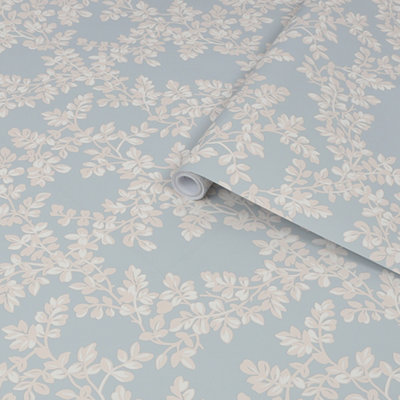 Laura Ashley Burnham Pale Seaspray Trail Smooth Wallpaper Sample