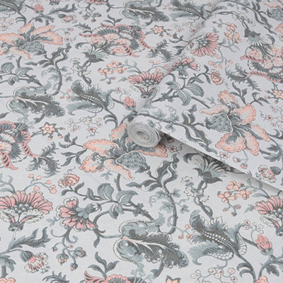 Laura Ashley Portia Pale Slate Floral Smooth Wallpaper Sample