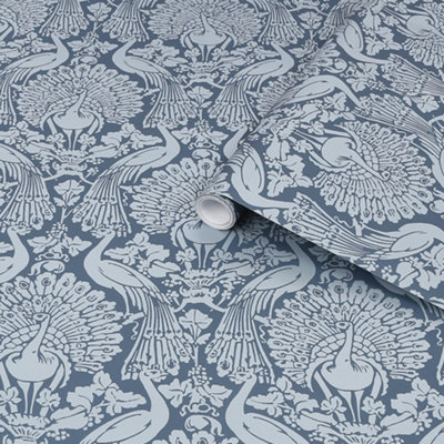 Laura Ashley Contemporary Dusky Seaspray Damask Smooth Wallpaper Sample