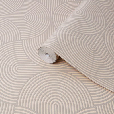 Superfresco Easy Halcyon Beige Metallic Effect Geometric Smooth Wallpaper