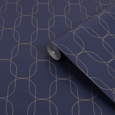 Superfresco Easy Navy Metallic Effect Geometric Textured Wallpaper