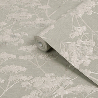Boutique Green Metallic Effect Leaves Textured Wallpaper
