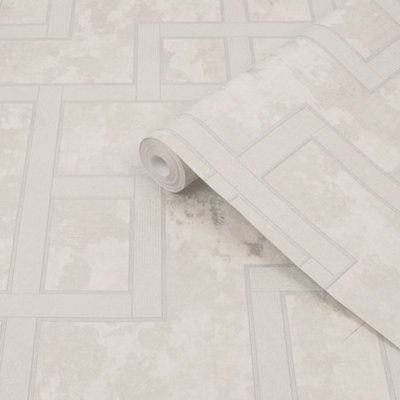 Boutique Beige Metallic Effect Geometric Textured Wallpaper