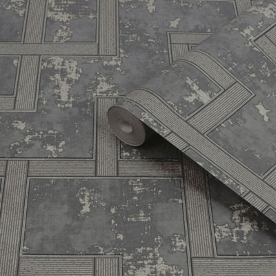 Boutique Black Metallic Effect Geometric Textured Wallpaper