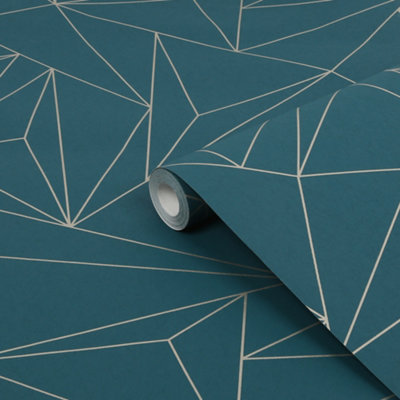 Next Scatter Geo Teal Metallic Effect Smooth Wallpaper