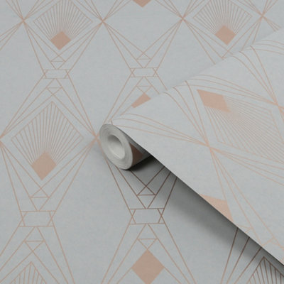 Next Deco Geometric Grey Metallic Effect Smooth Wallpaper