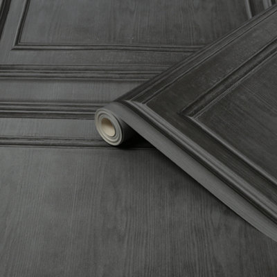 Fresco Wood Panelling Grey Smooth Wallpaper Sample