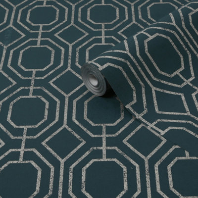 B&Q Luxe Geo Teal Smooth Wallpaper Sample