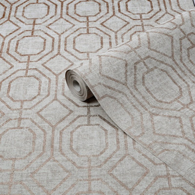 B&Q Luxe Geo Champagne Smooth Wallpaper Sample