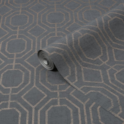 B&Q Luxe Geo Charcoal Smooth Wallpaper Sample