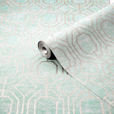 B&Q Luxe Geo Duck Egg Smooth Wallpaper Sample