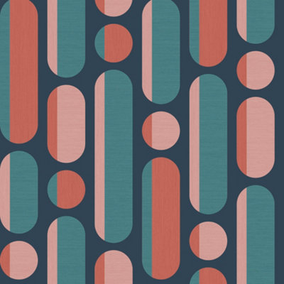Envy Morse Coral & Navy Geometric Smooth Wallpaper Sample