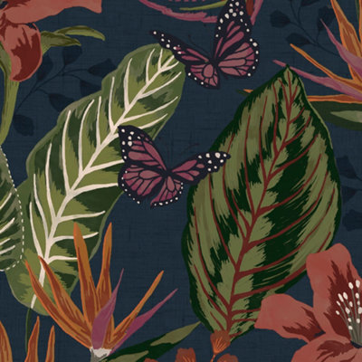 Envy Eden Dark Navy Floral Smooth Wallpaper Sample