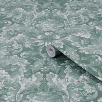 Laura Ashley Green Apolline Contemporary Smooth Wallpaper