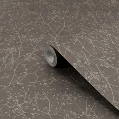 Clarissa Hulse Gypsophila Mocha & Silver Effect Smooth Wallpaper
