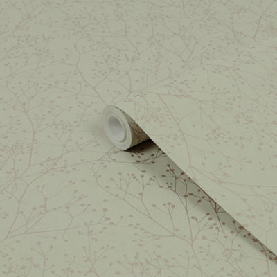 Clarissa Hulse Gypsophila Spring Green & Silver Effect Smooth Wallpaper