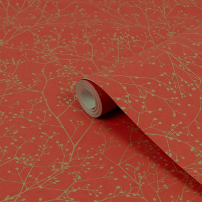 Clarissa Hulse Gypsophila Paprika & Gold Effect Smooth Wallpaper