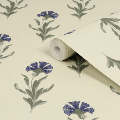 Laura Ashley Midnight Palace Dandelion Dusky Seaspray Blue Smooth Wallpaper