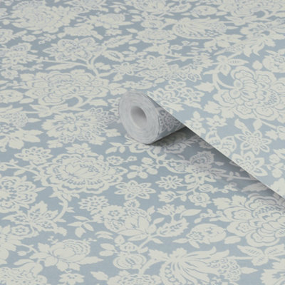 Laura Ashley Midnight Palace Trailing Laurissa Pale Seaspray Blue Smooth Wallpaper