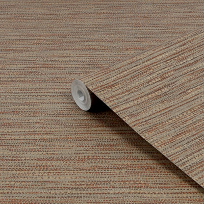 Boutique Chunky Horizontal Rust Orange Woven Effect Textured Wallpaper
