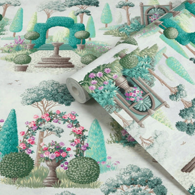 Laura Ashley Green Naunton Folly Patterned Smooth Wallpaper