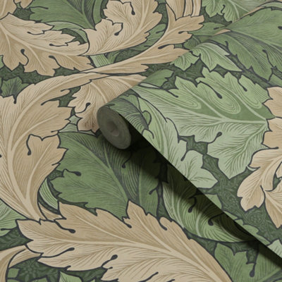William Morris Gallery Collection Green Acanthus Smooth Wallpaper