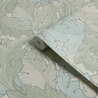 William Morris Gallery Collection Sage & Duck Egg Acanthus Smooth Wallpaper