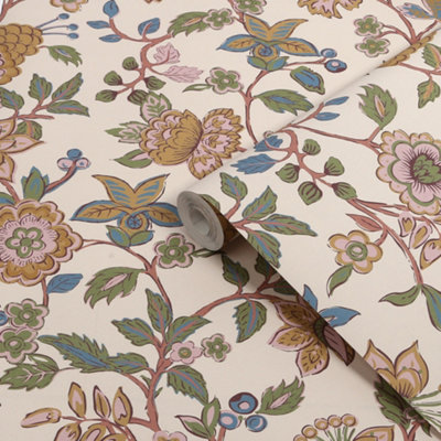 Joules Sophisticated Country Cream & Multicolour Floral Patterned Smooth Wallpaper