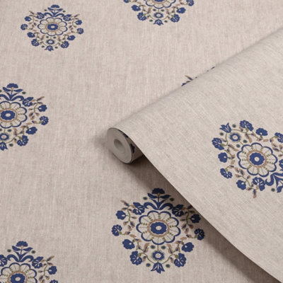 Joules Blue Relaxed Eclectic Motif Patterned Smooth Wallpaper