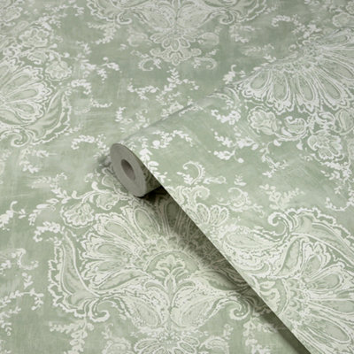 Laura Ashley Sage Patterned Smooth Wallpaper
