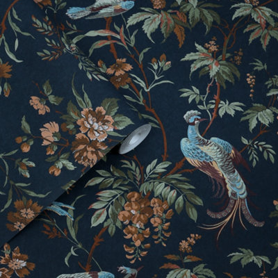 Laura Ashley Midnight Bird Classic Smooth Wallpaper