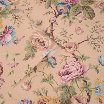 Laura Ashley Plaster Pink Floral Classic Smooth Wallpaper