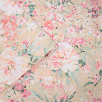 Laura Ashley Plaster Pink Floral Classic Smooth Wallpaper