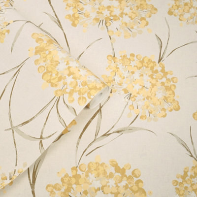 Laura Ashley Ochre Floral Classic Smooth Wallpaper
