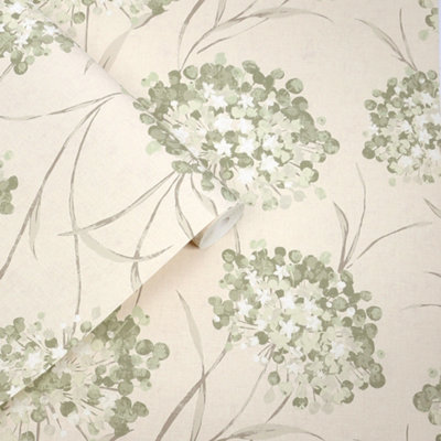 Laura Ashley Green & White Floral Classic Smooth Wallpaper