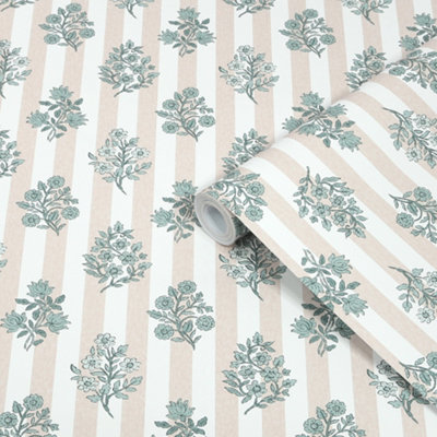 Superfresco Easy Ditsy Stripe Pink Floral Contemporary Smooth Wallpaper