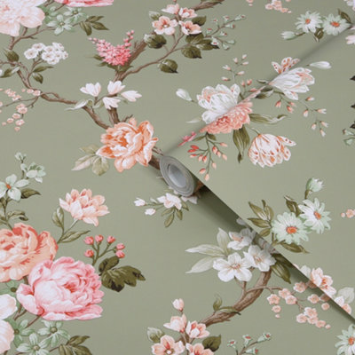 Superfresco Easy Green Heritage Bloom Contemporary Smooth Wallpaper