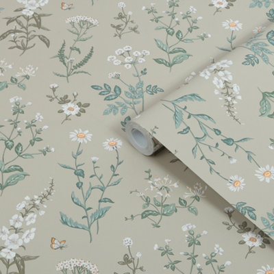 Superfresco Easy Green Floral Contemporary Smooth Wallpaper