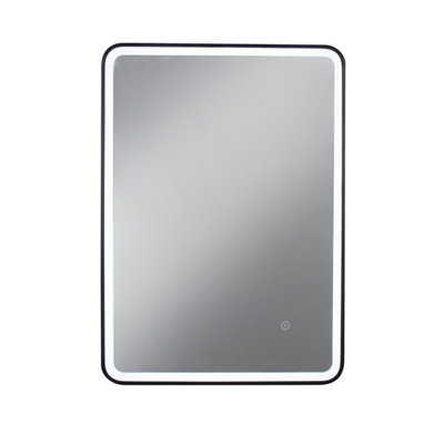 Croydex Flexi-Fix Henderson Matt Black Rectangular Wall-Mounted Bathroom & Wc Illuminated Contemporary Illuminated Mirror (H)70Cm (W)50Cm