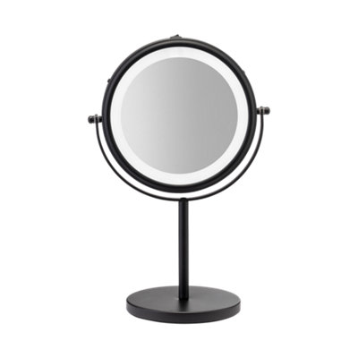 Croydex Matt Black Round Freestanding Bathroom Illuminated Cosmetic Mirror (H)35.9Cm (W)23.5Cm