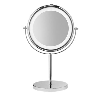 Croydex Chrome Effect Round Freestanding Bathroom Illuminated Cosmetic Mirror (H)35.9Cm (W)23.5Cm