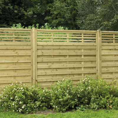 Forest Garden Kyoto Contemporary Horizontal Pressure Treated 6Ft Natural Wooden Decorative Fence Panel (W)1.8M (H)1.8M